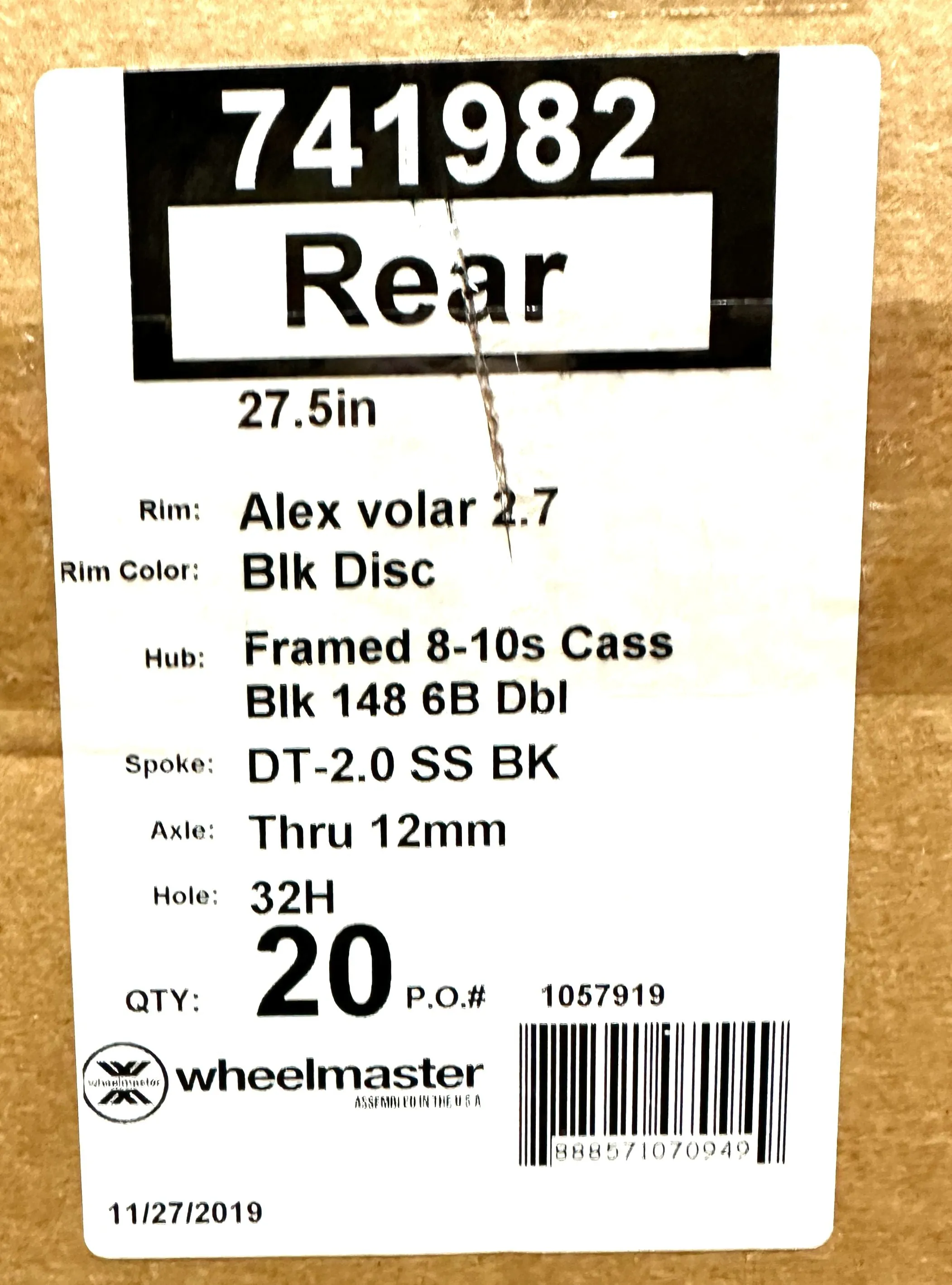 Alexrims Volar 2.7 27.5" 148mm x 12mm Boost Rear HG 8-10 spd Disc 32h Wheel New