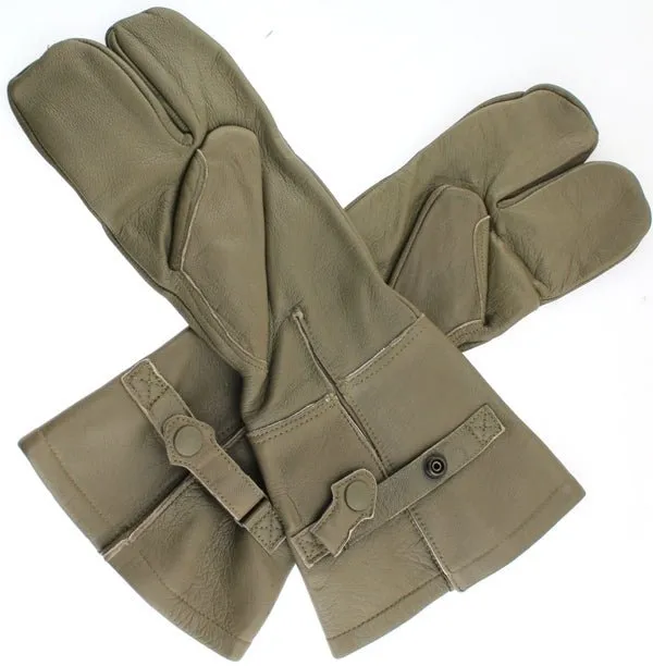 German Military Cycle Leather Gloves 2 - Finger Germany Med M Drab Olive USED