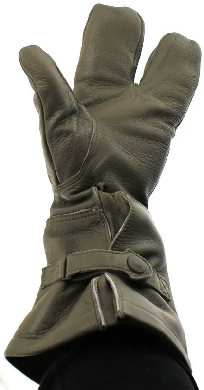 German Military Cycle Leather Gloves 2 - Finger Germany Med M Drab Olive USED