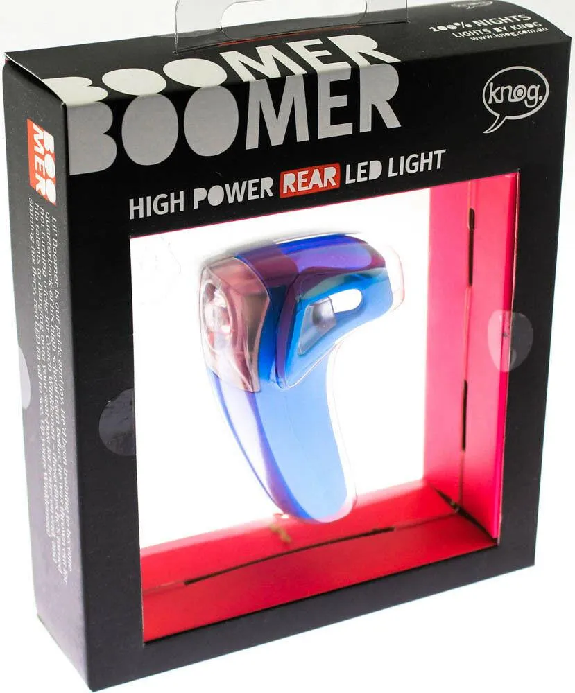 KNOG BOOMER '12 Light Blue 1 RED LED Bike Rear Light 7 Lumen 4 Mode 600m NEW