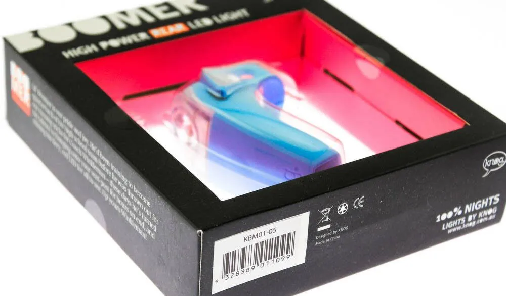 KNOG BOOMER '12 Light Blue 1 RED LED Bike Rear Light 7 Lumen 4 Mode 600m NEW