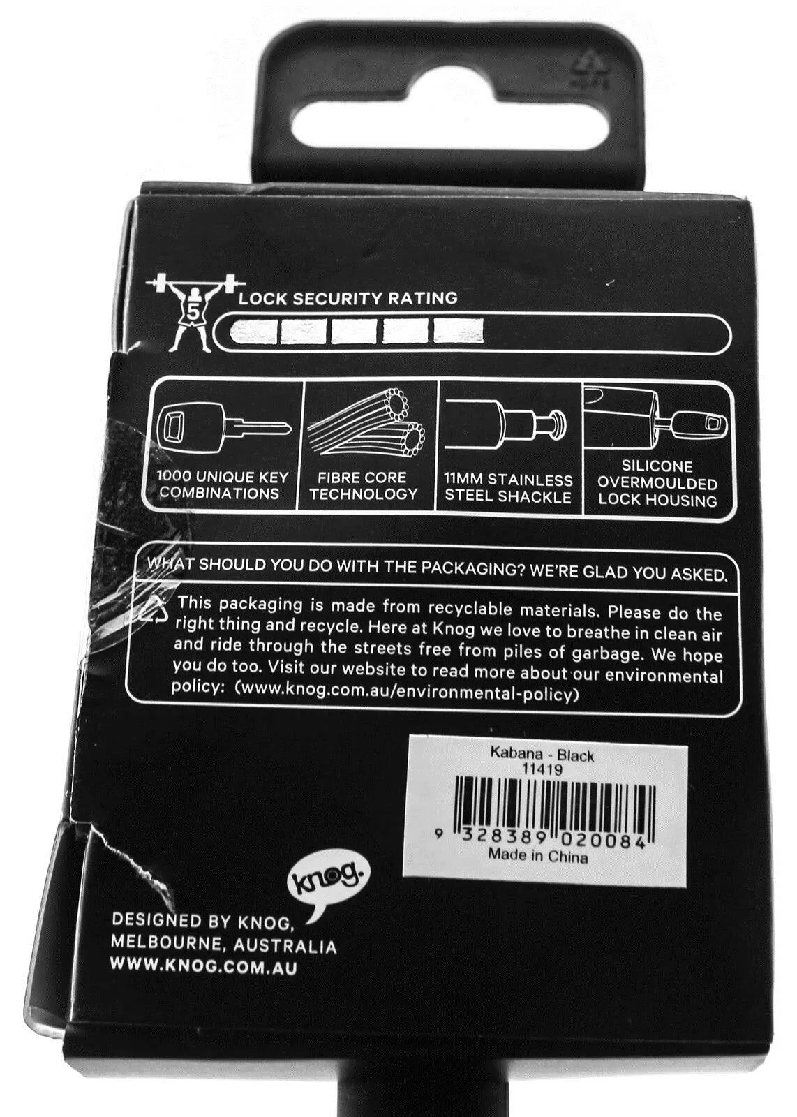 Knog Kabana Cable Bike Lock 740mm Keyed Black Silicone Steel Cable New