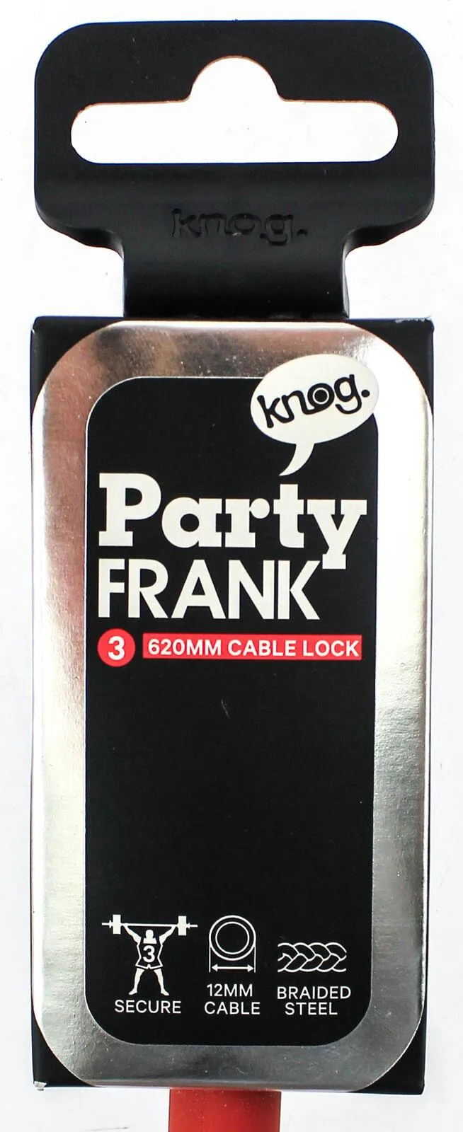 KNOG PARTY FRANK 620mm Cable Bike Lock With Bracket Red Keyed Steel NEW
