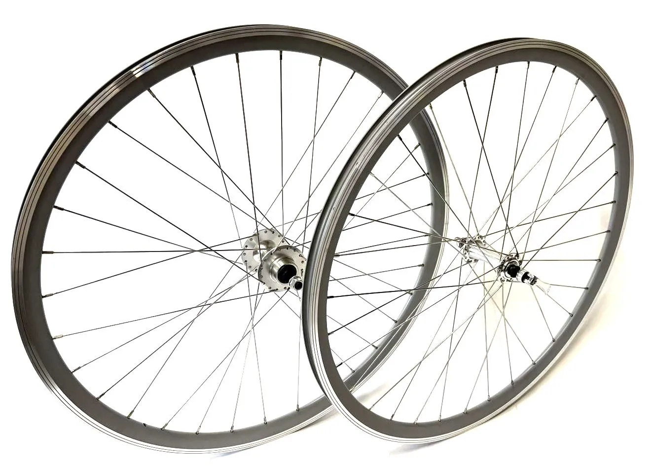 Single Speed Grey Front   Rear Wheelset 700c 32 Spoke   16t Freewheel 120mm rear