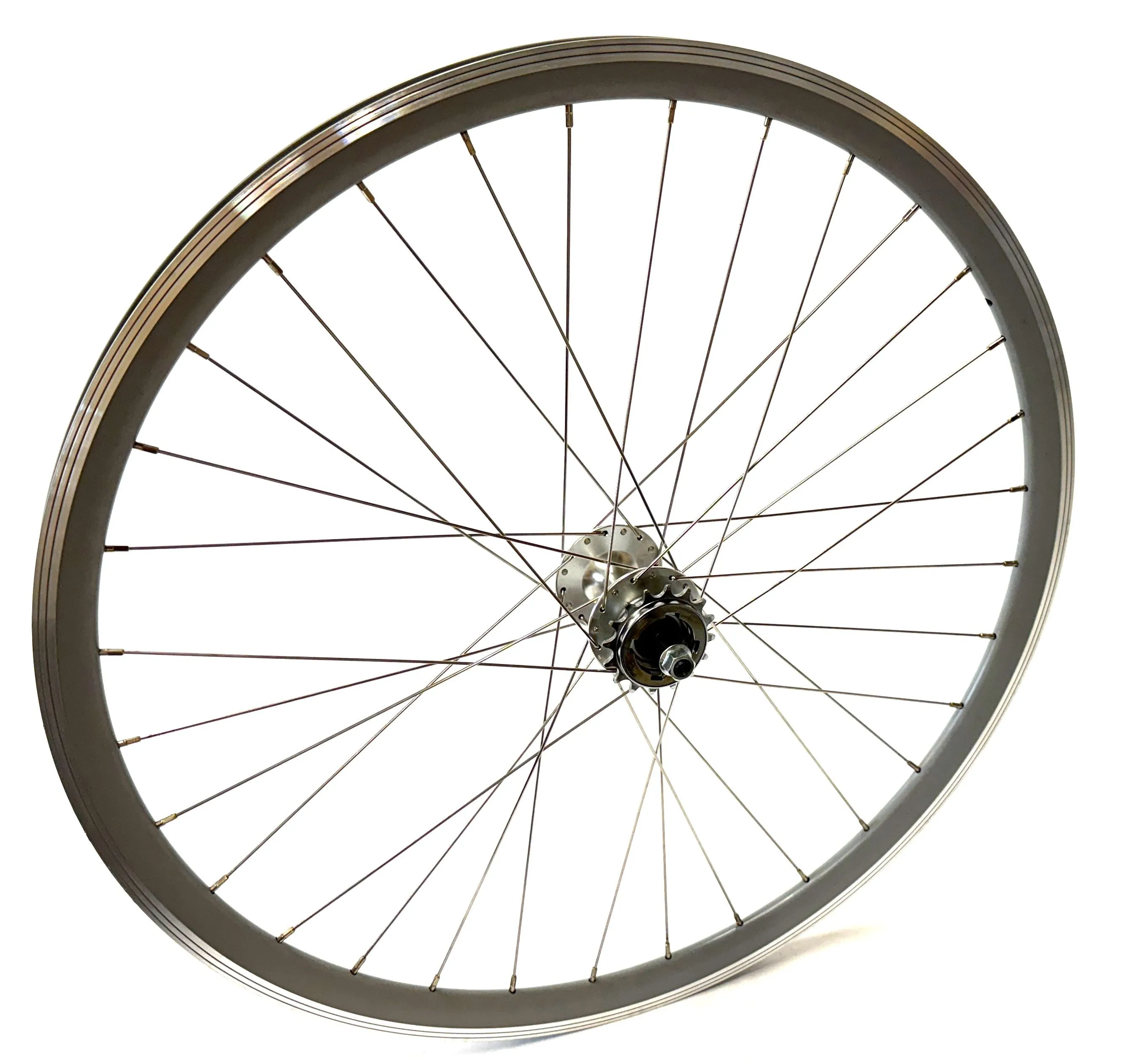 Single Speed Grey Front   Rear Wheelset 700c 32 Spoke   16t Freewheel 120mm rear